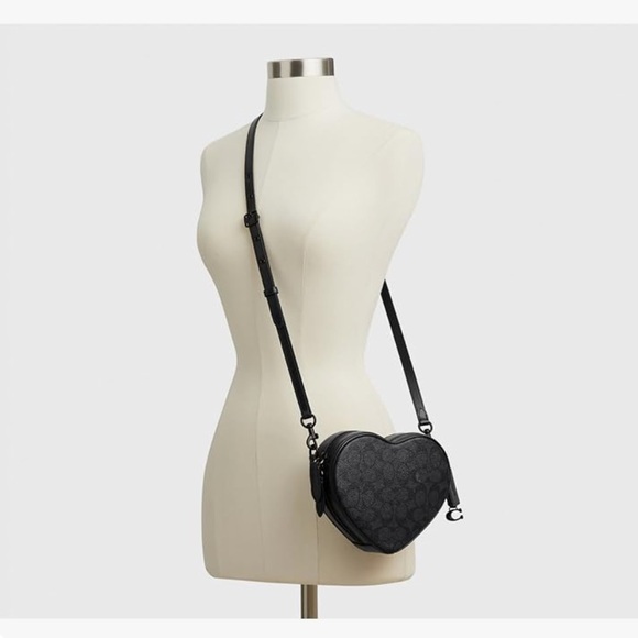 Coach Black Collection Coated Canvas Signature Heart Crossbody - Picture 7 of 8